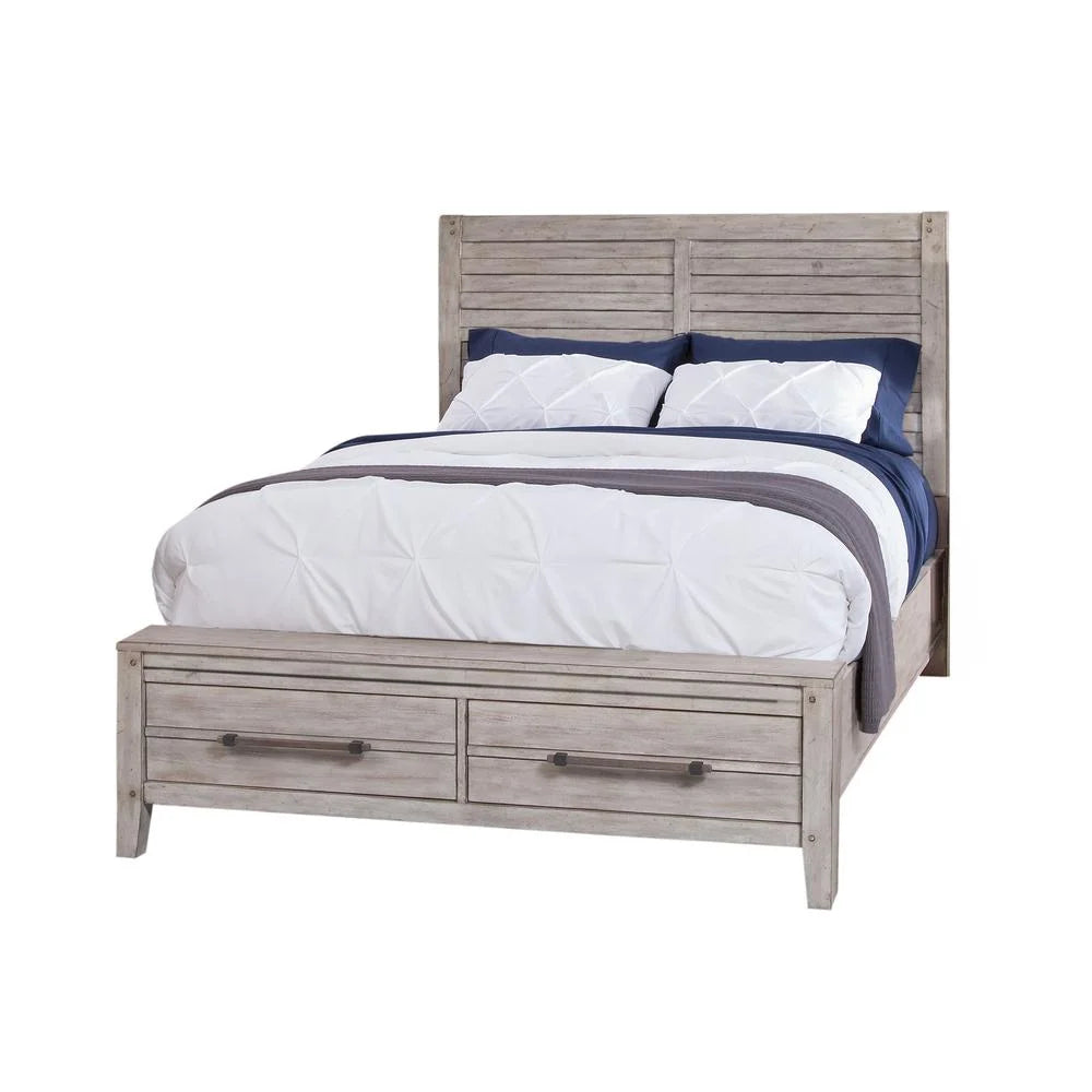 White-washed Wood King Panel Bed with Storage K74866