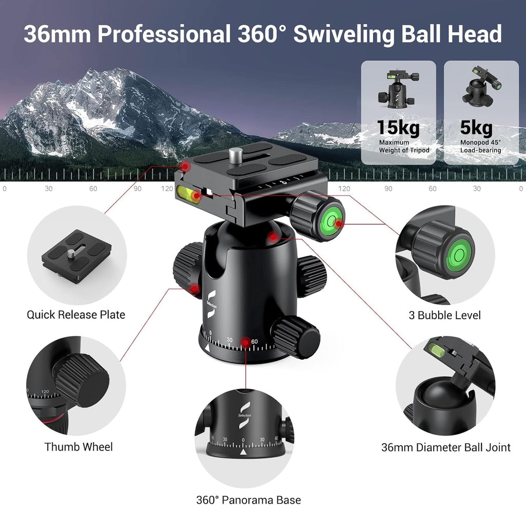 78 Aluminum Camera Tripod Monopod, Foldable, 360 Degree Ball Head, Quick Release Plate, 33lb Payload, Pack of 2 O131317