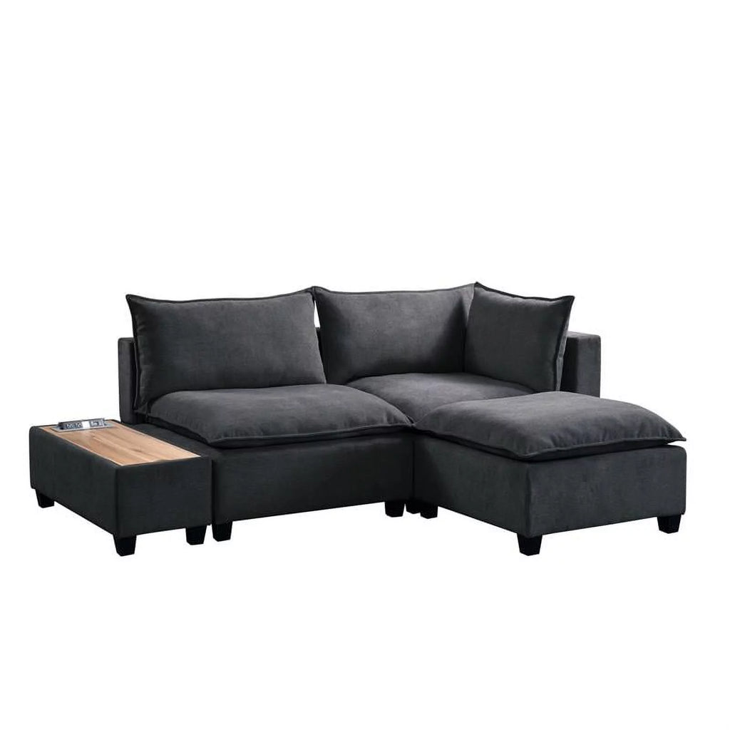 Dark Gray Woven Fabric Sectional Loveseat Sofa with Ottoman N896915