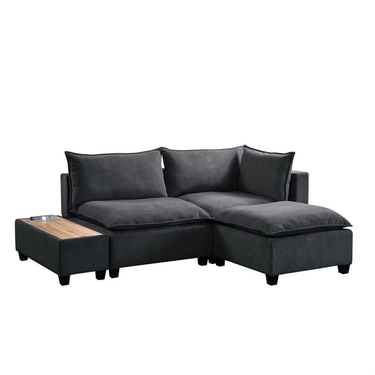 Dark Gray Woven Fabric Sectional Loveseat Sofa with Ottoman N896915
