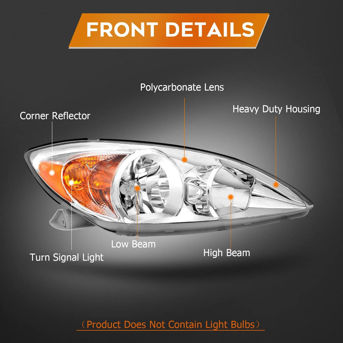Chrome Housing Amber Reflector Clear Lens Headlight Assembly Y357269