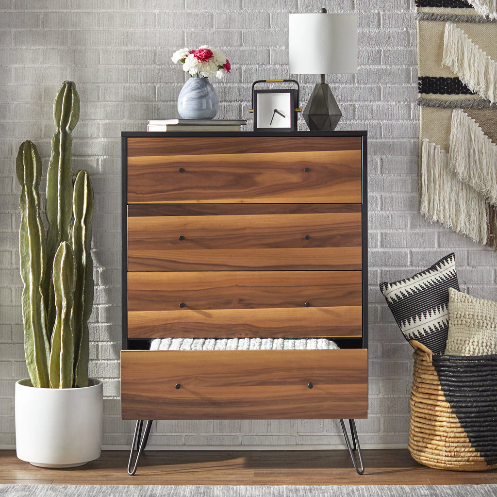 4 Drawer Chest Walnut and Black E173