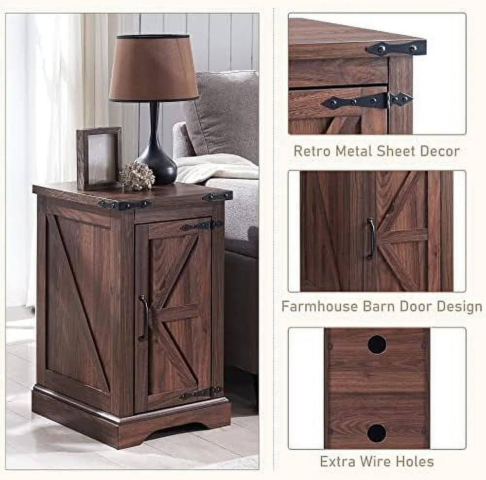 Brown Wood Nightstand with Charging Station R2588