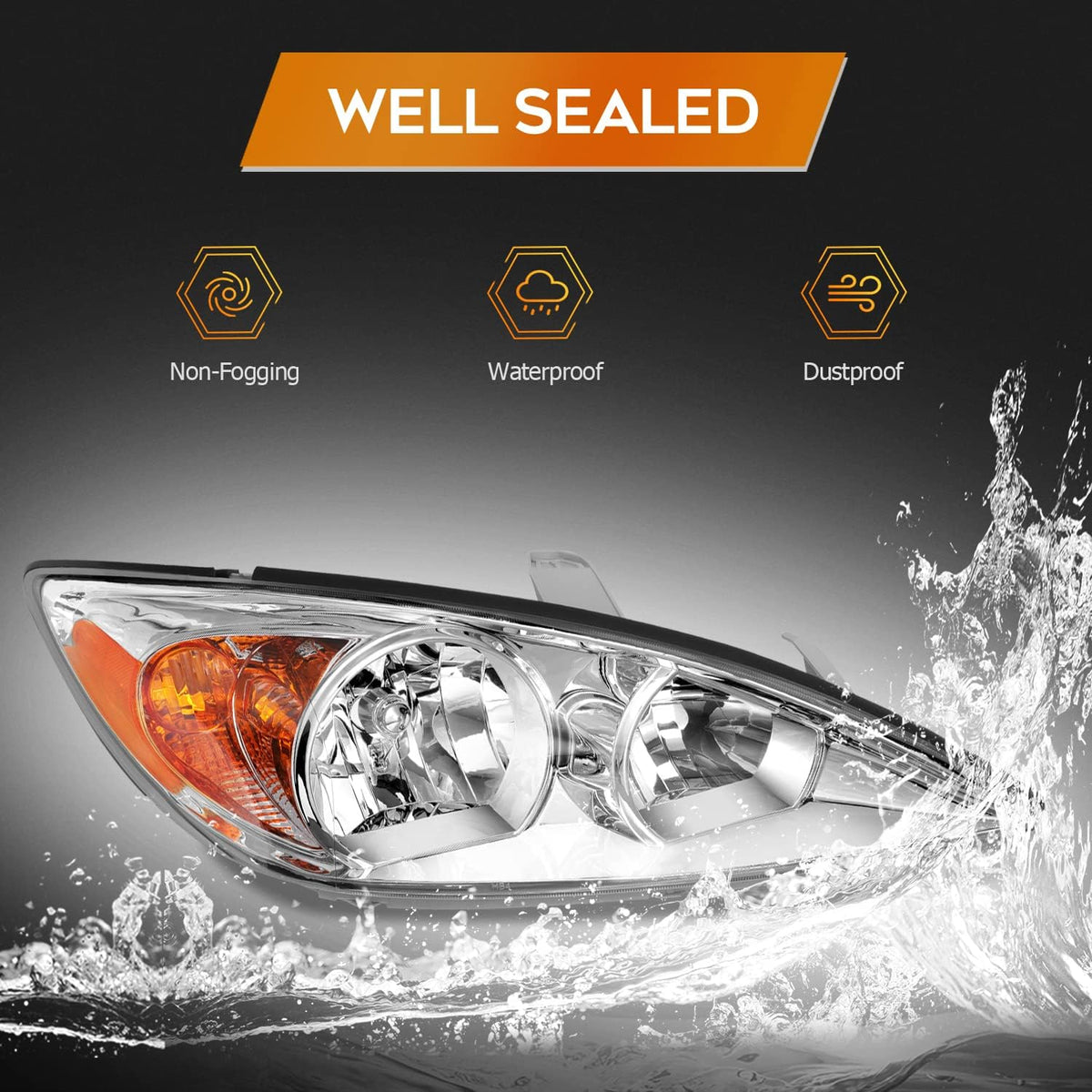 Chrome Housing Amber Reflector Clear Lens Headlight Assembly Y357269