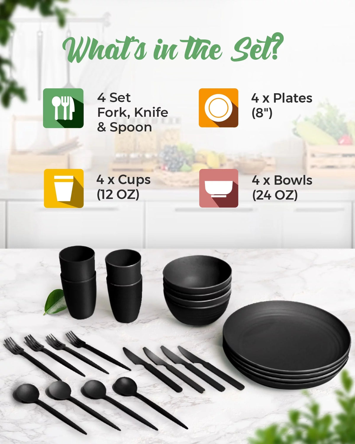 Wheat Straw Dinnerware Set for 4 with Cutlery K498893