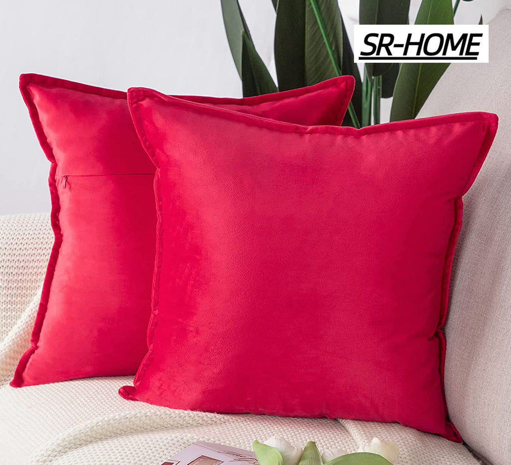 Set of 2 Velvet Decorative Throw Pillow Covers Square with Fringe Cushion Case T359