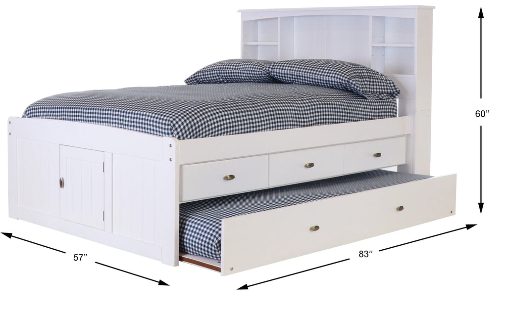 Solid Pine Full Sized Captains Bookcase Bed with 3 Drawers and Twin Trundle H196193