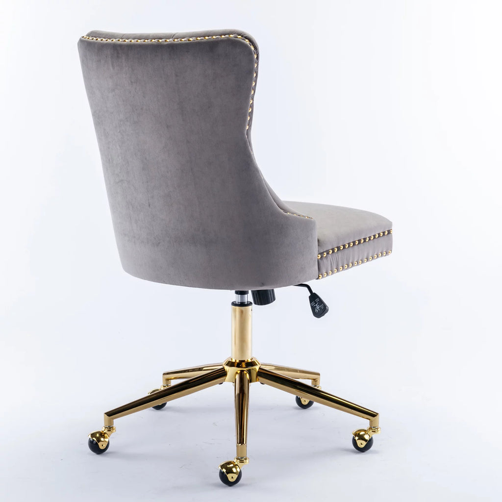 Velvet Upholstered Tufted Office Chair with Golden Metal Base W8385