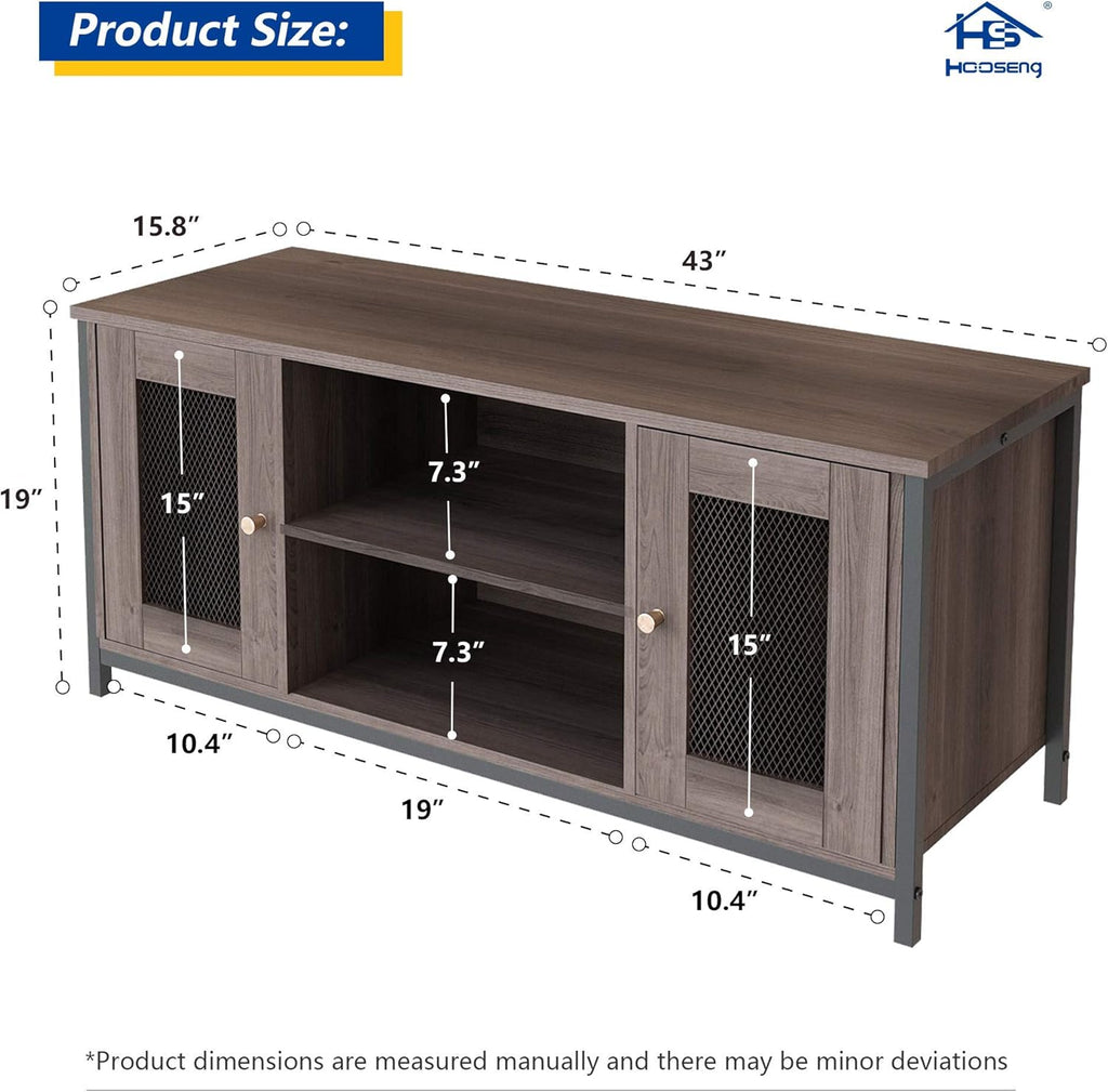 Entertainment Center Stand with Storage, Sturdy Metal Frame, Brown Walnut T9342
