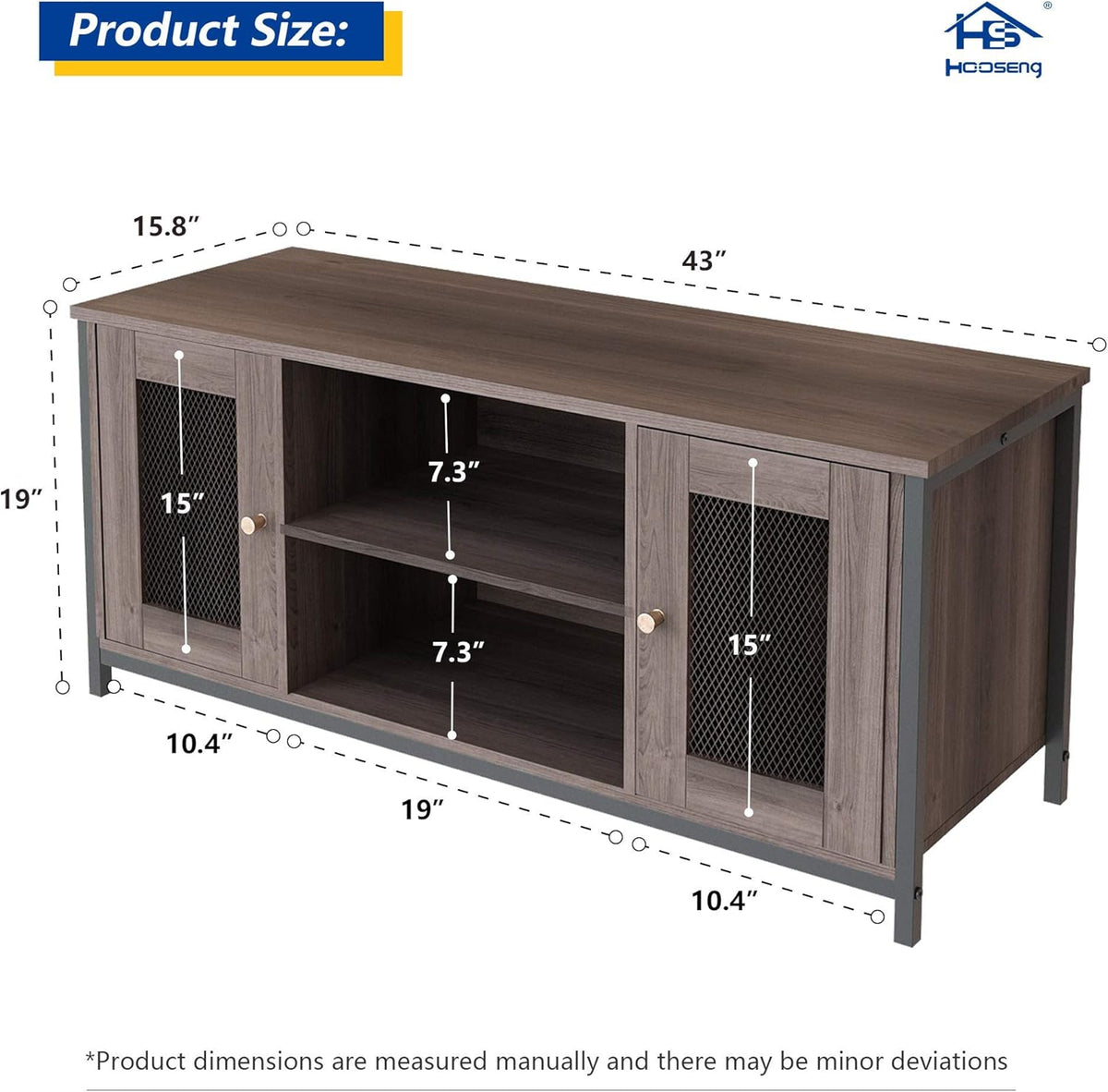 Entertainment Center Stand with Storage, Sturdy Metal Frame, Brown Walnut T9342
