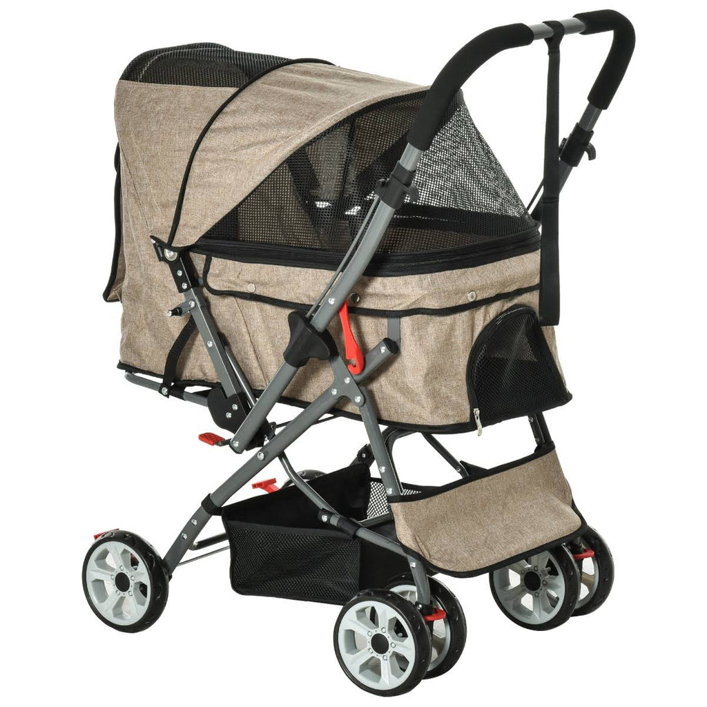 Foldable Pet Stroller with Reversible Handle Basket Storage Bag 3-Stage Canopy Zippered Mesh L388