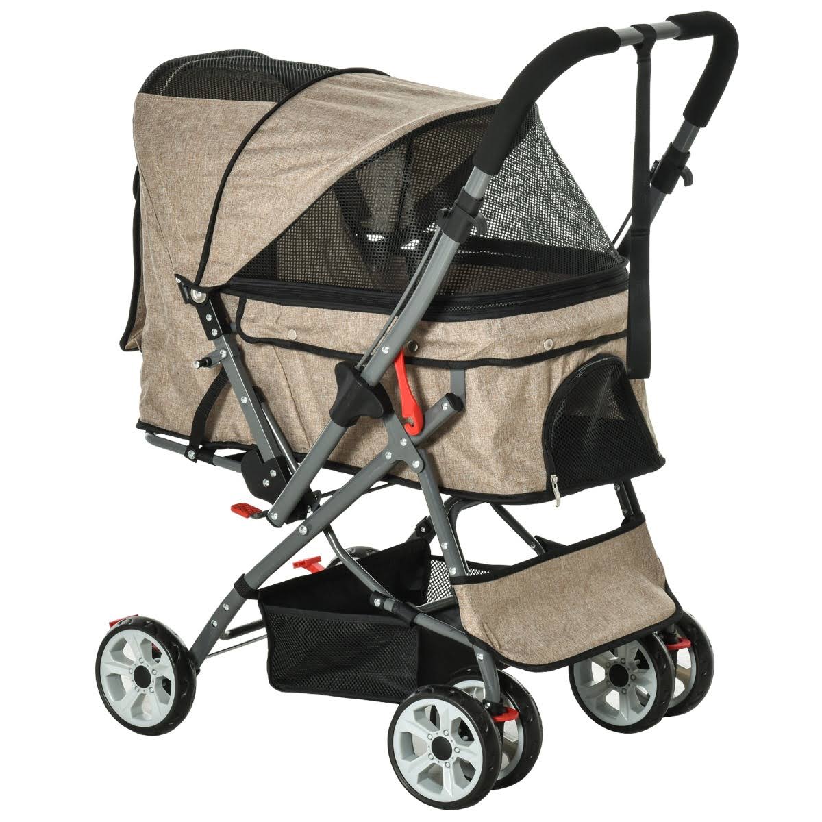 Foldable Pet Stroller with Reversible Handle Basket Storage Bag 3-Stage Canopy Zippered Mesh L388