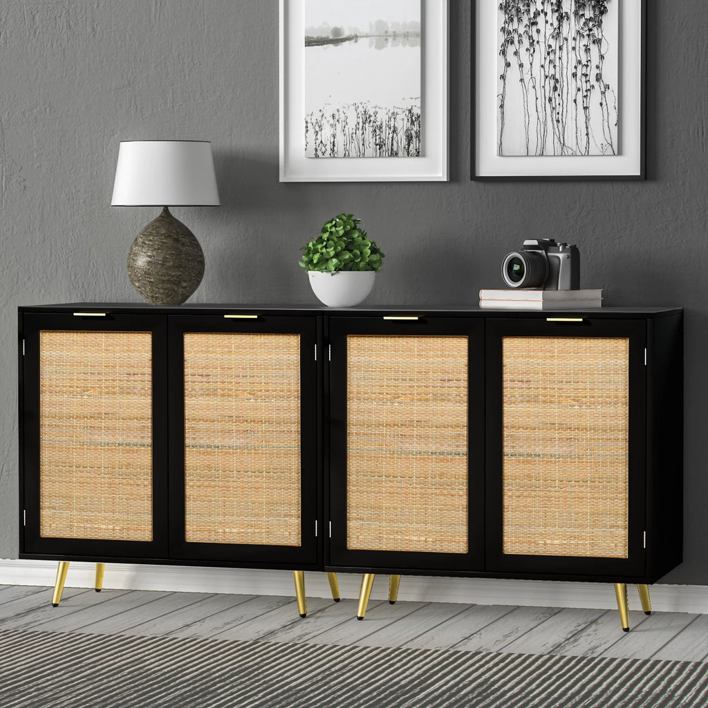 Black 2 Rattan Door Accent Cabinet S960066