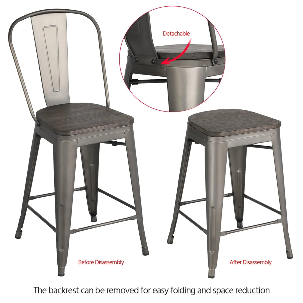 4pcs Industrial Metal Bar Stool with Solid Wood Seat V5266