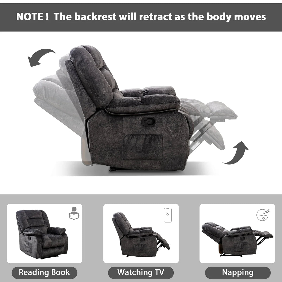 Gray Fabric Manual Recliner with Massage and Heat L74055