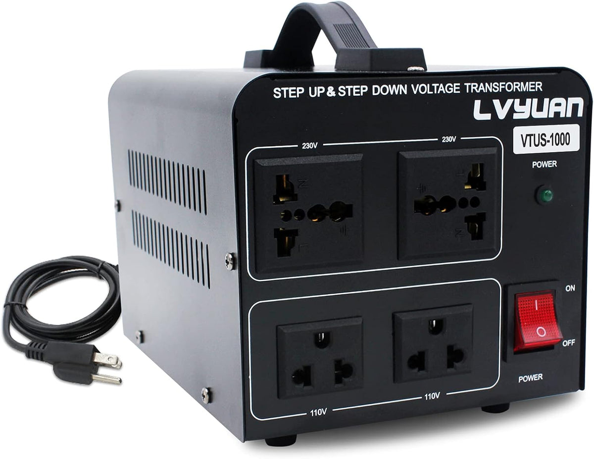 Voltage Transformer Converter 1000 Watt Step Up/Down 110-120 Volt to 220-240 Volt with 2 US outlets, 2 Universal outlets, Circuit Breaker Pack of 2 R180372