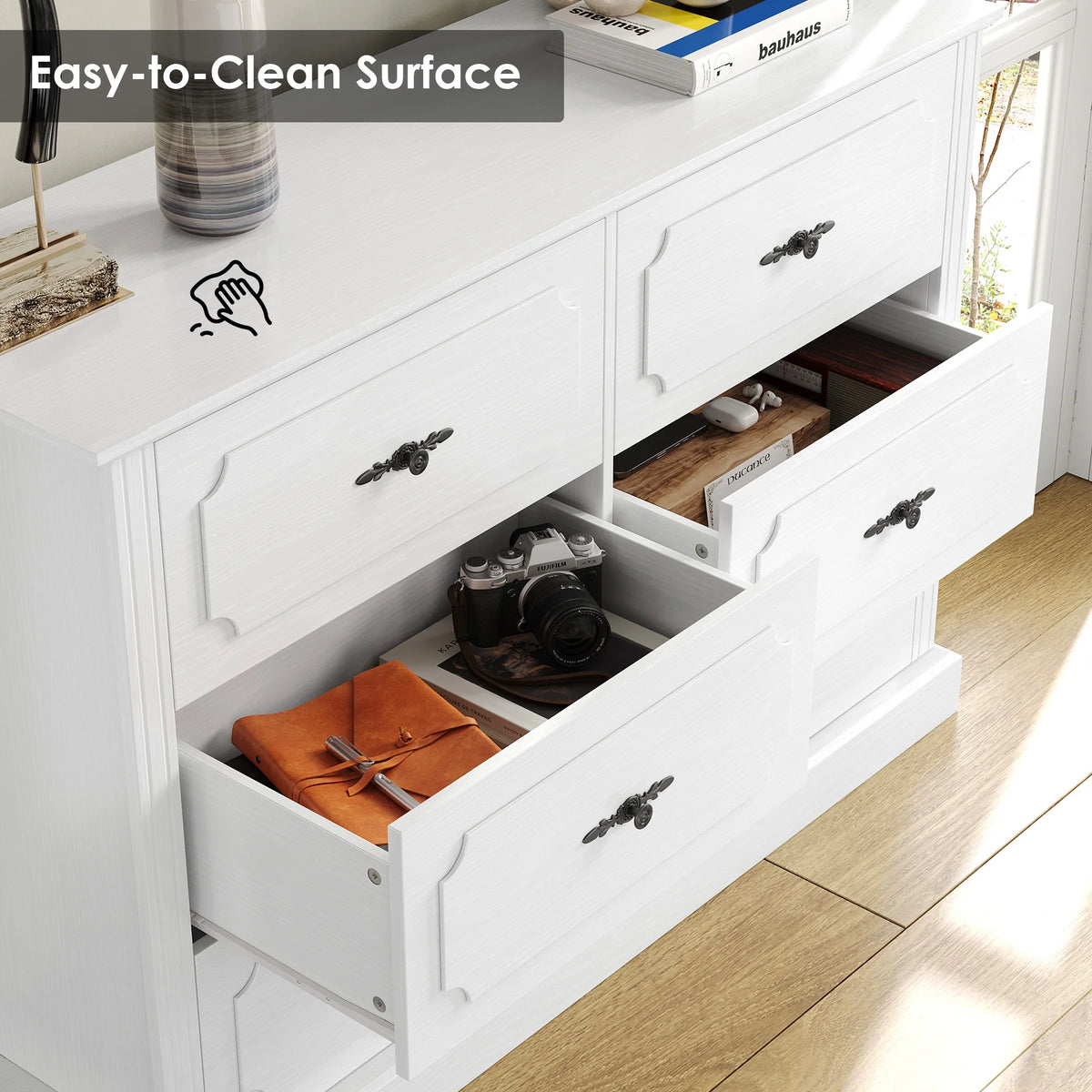 White 6 Drawer Wood Dresser W316