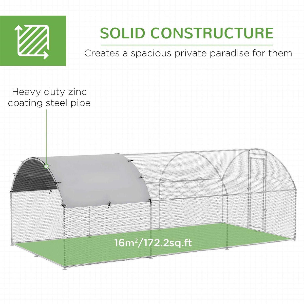 Metal Chicken Coop Walk-in Enclosure with Cover G485
