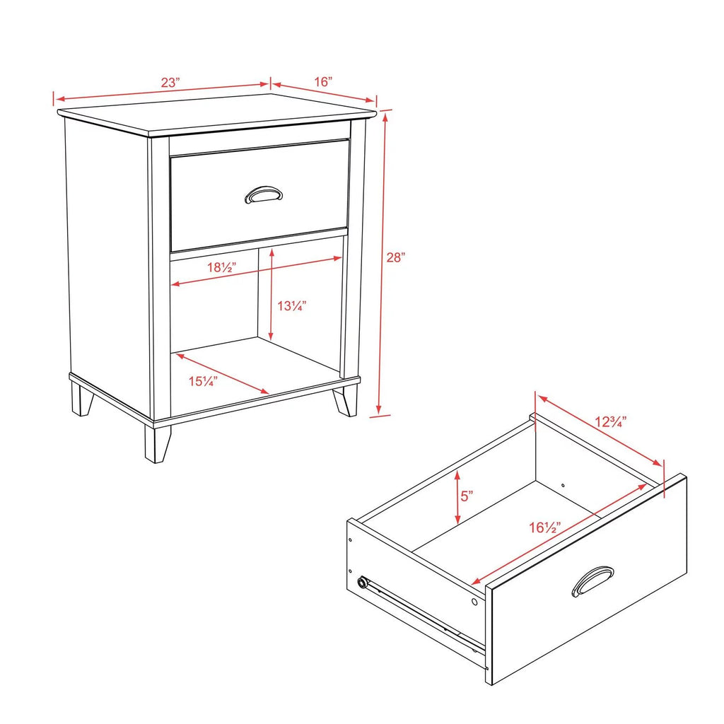 White 1 Drawer Tall Nightstand with Open Shelf O633774