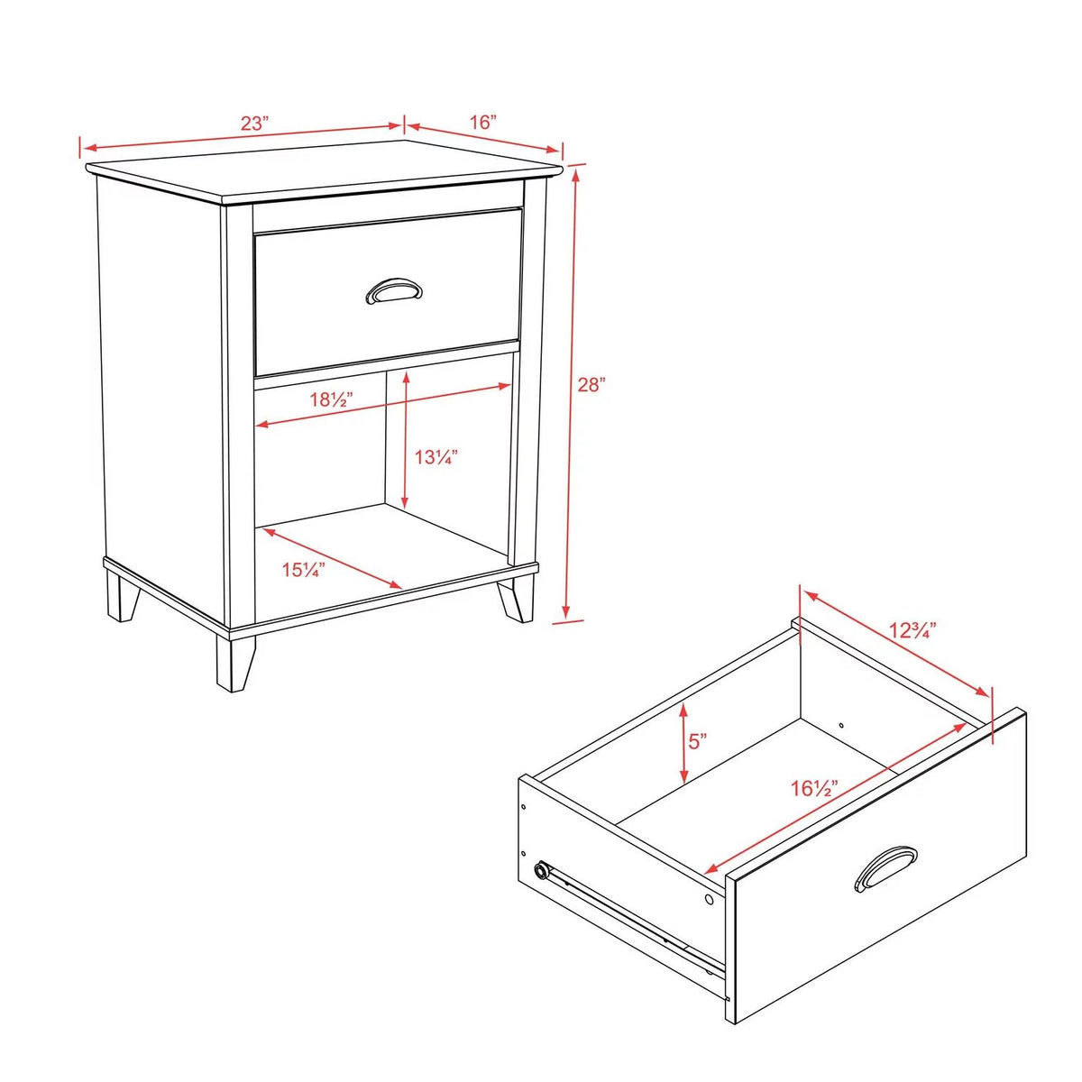 White 1 Drawer Tall Nightstand with Open Shelf O633774
