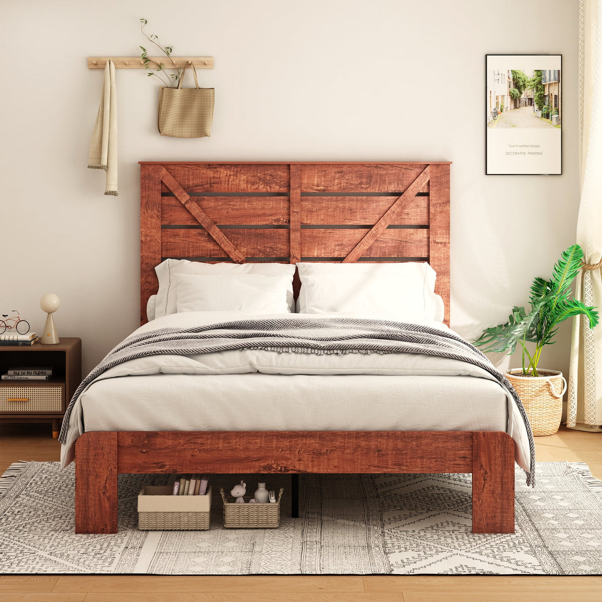 Queen Size Dark Brown Wood Bed Frame with Headboard P941