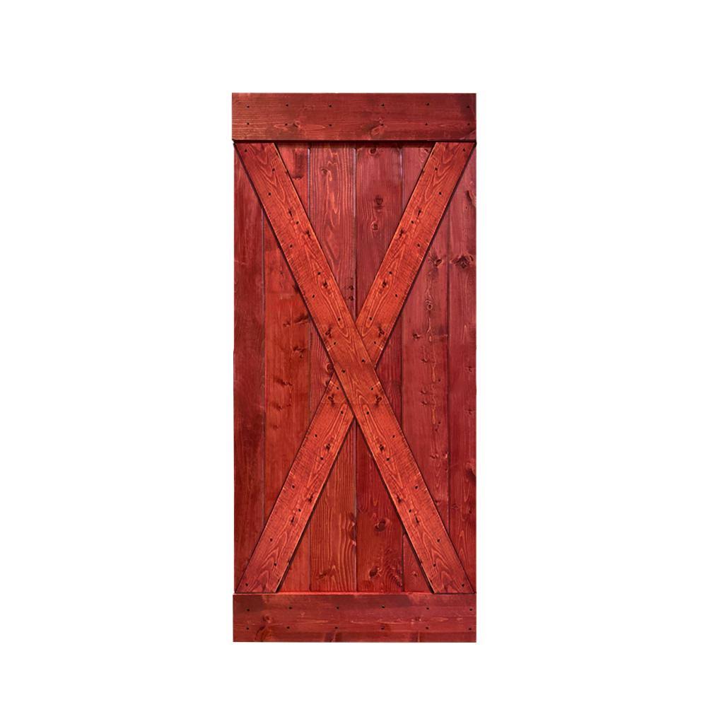 Solid Cherry Red Stained Pine Wood Interior Sliding Barn Door Slab J4861