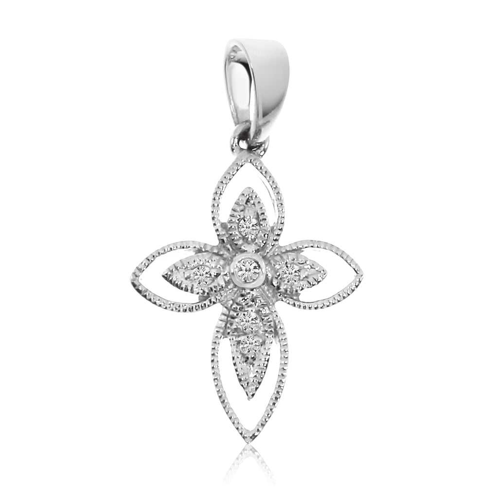 14K White Gold Diamond Cross with 18" Chain H4231