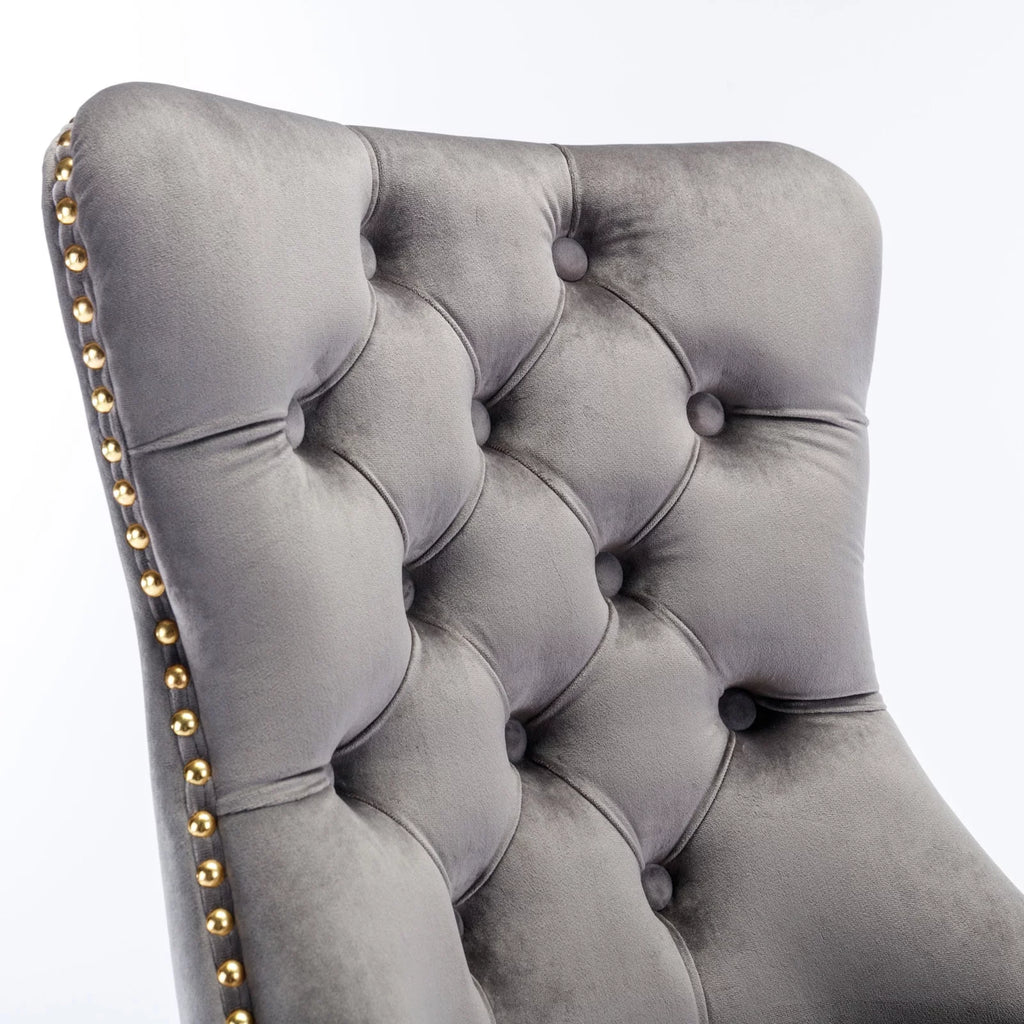 Velvet Upholstered Tufted Office Chair with Golden Metal Base W8385