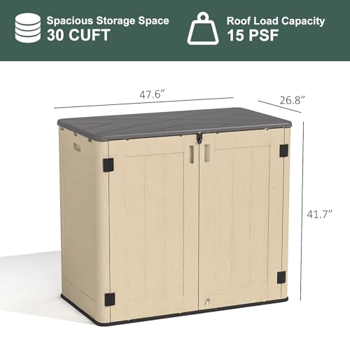 60 Cu.Ft Vertical Outdoor Storage Shed, Resin, Khaki B784