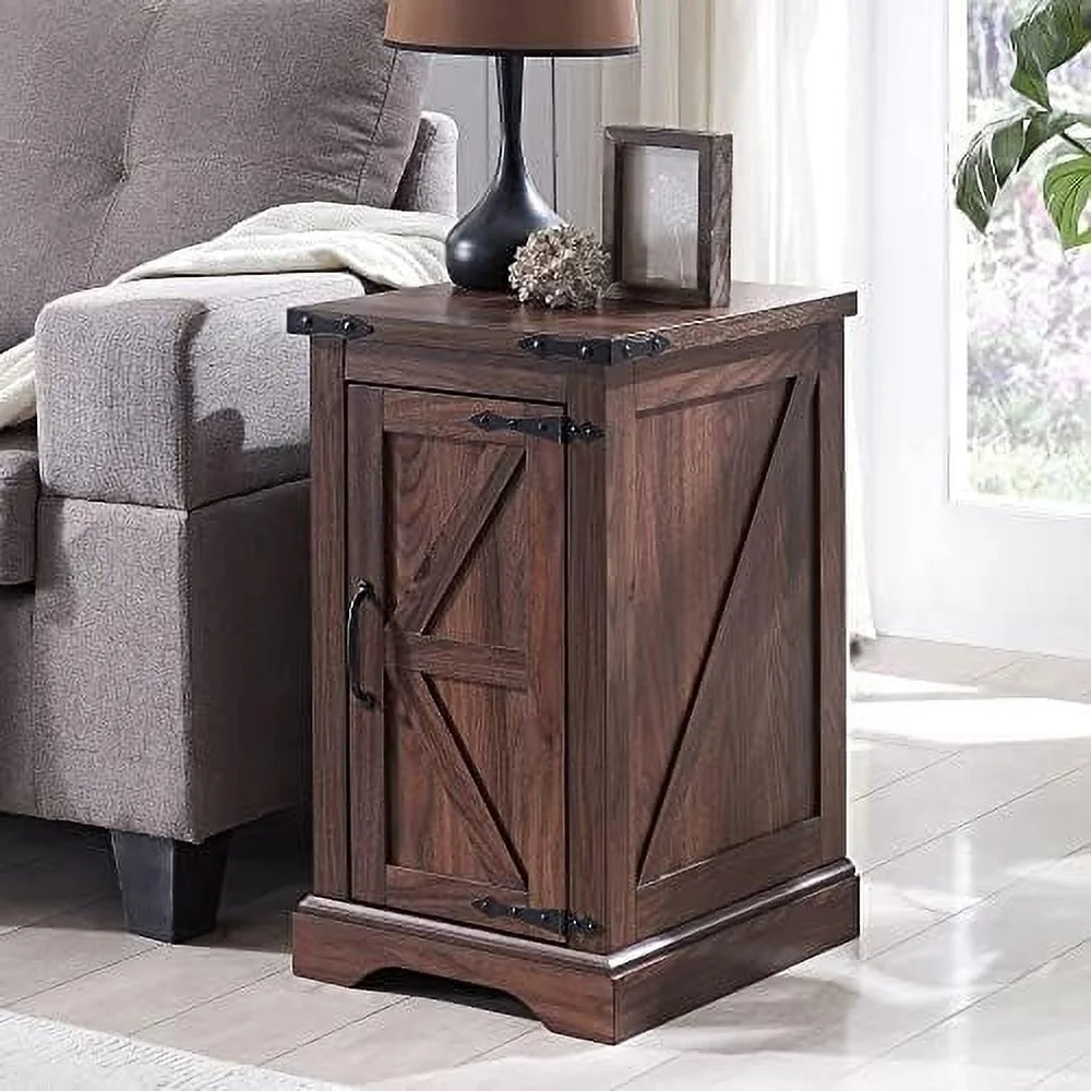Brown Wood Nightstand with Charging Station R2588