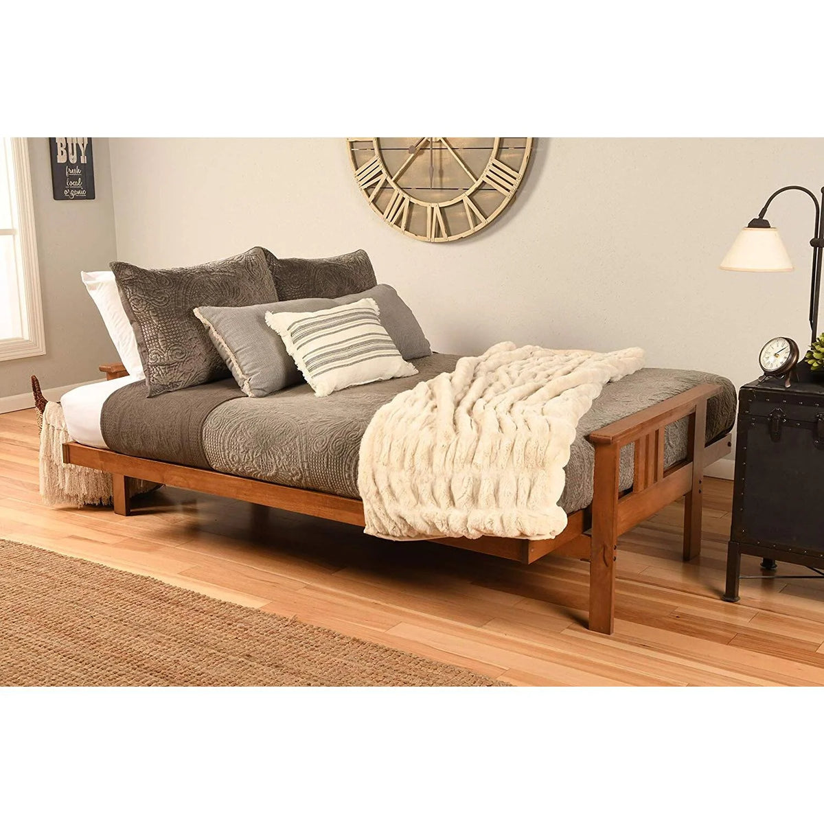 Boldly Bohemian Futon Frame with Linen Charcoal Mattress Z1981