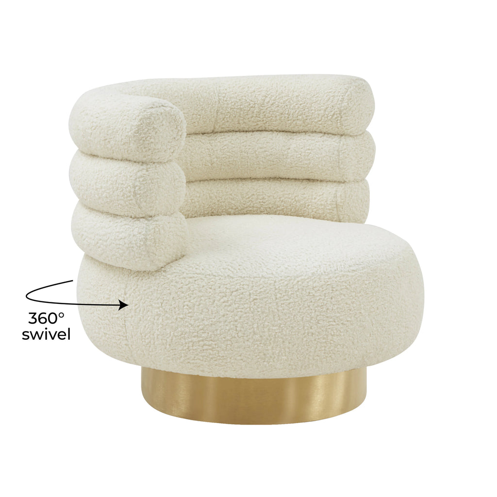 Cream Faux Shearling Swivel Chair with Gold Base M921523