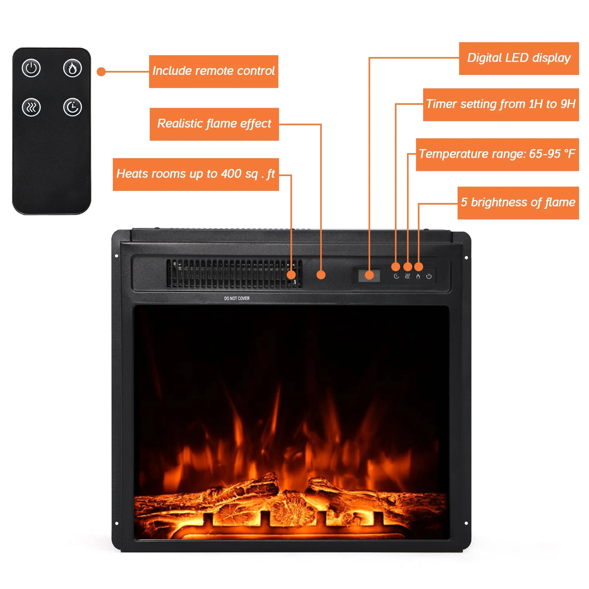 Black 70 inch Wood Fireplace TV Stand with 4 Storages H647