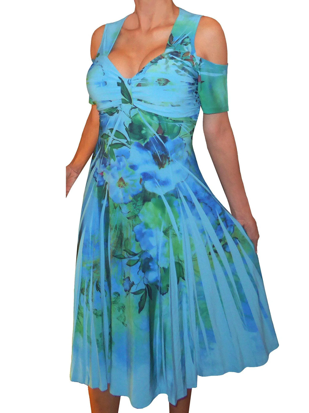 Blue Floral Cold Open Shoulders Cocktail Dress K953141