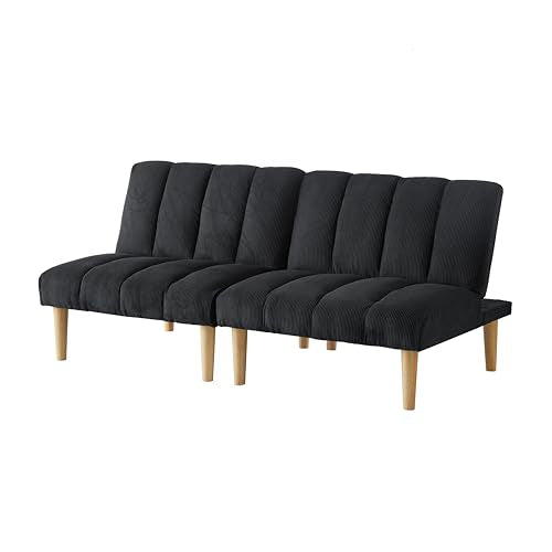 Blue Corduroy Convertible Futon Sofa Bed with Wooden Legs B3445