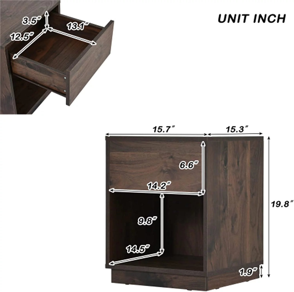 Mid-Century Modern Wooden Nightstand with One Drawer A443