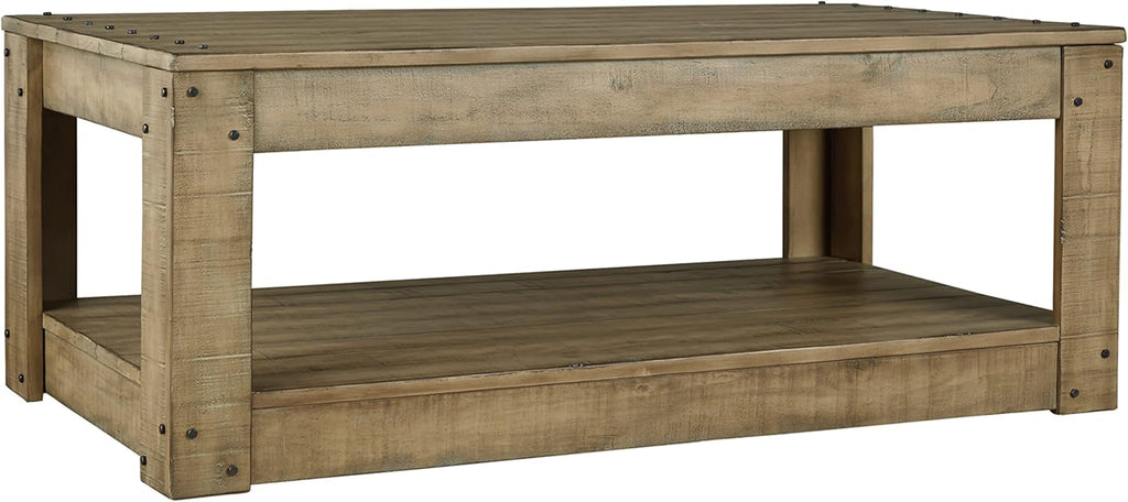Light Brown Lift Top Cocktail Table with Cupholders and Casters K152808