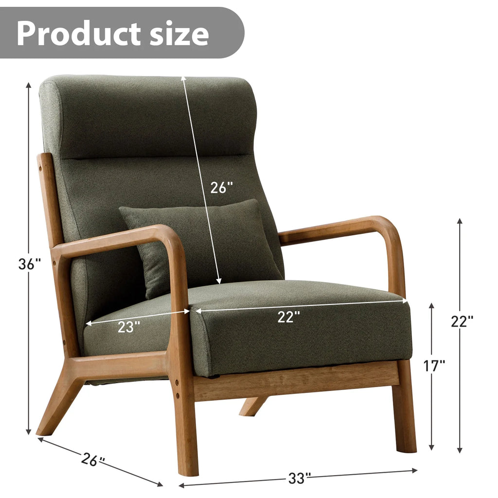 Mid-Century Modern Green Upholstered Accent Chair with Pillow Y916