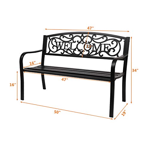Outdoor Bench with Plastic Floral Design Backrest N178970