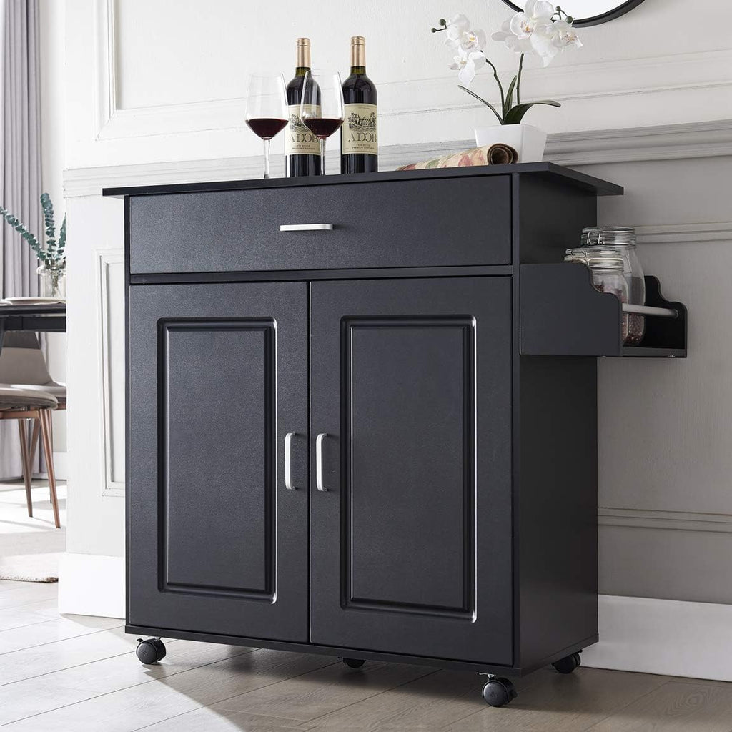 White Kitchen Island with Storage on Wheels M93802