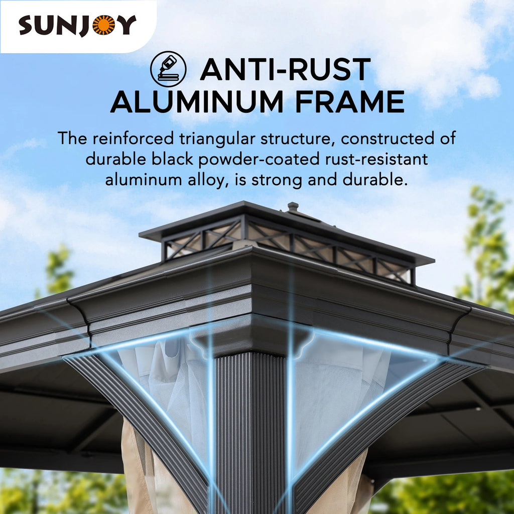 Black 2-Tier Aluminum Hardtop Gazebo with Netting E54717