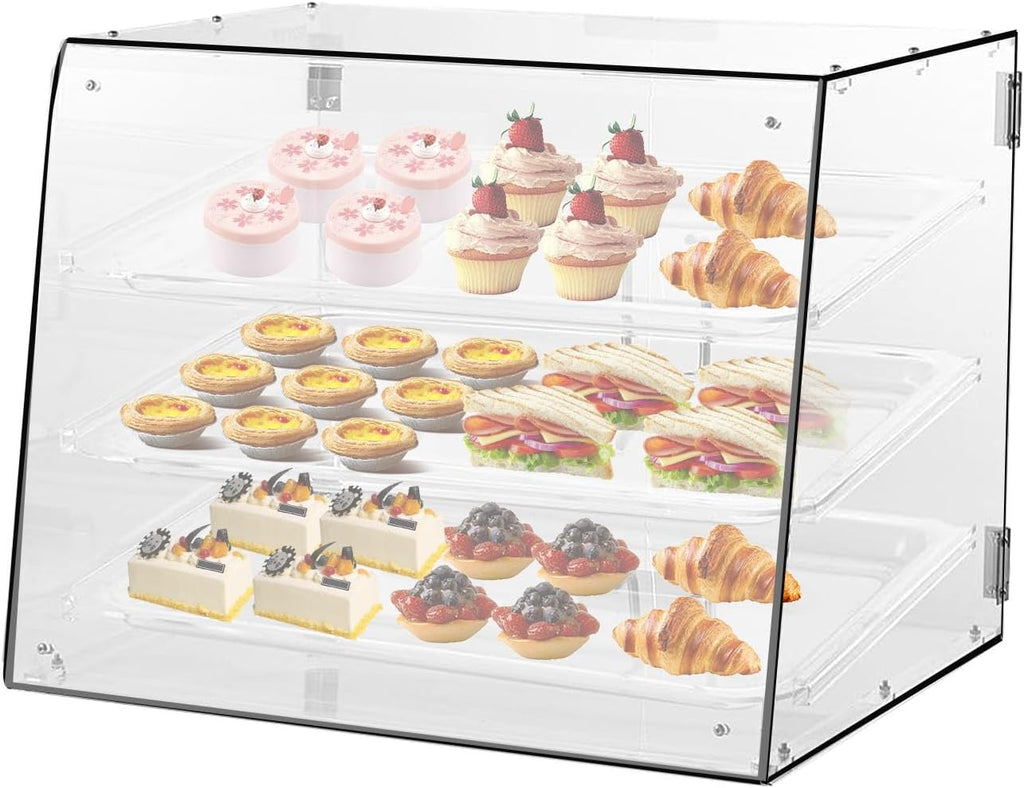 Acrylic 3 Tray Commercial Countertop Bakery Display Case with Rear Door Access & Removable Shelves, 22x17x16.5inch C93302