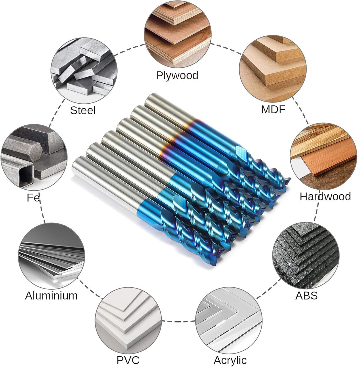 6pcs 3-Flute Square End Mill 1/4'' Shank X49278