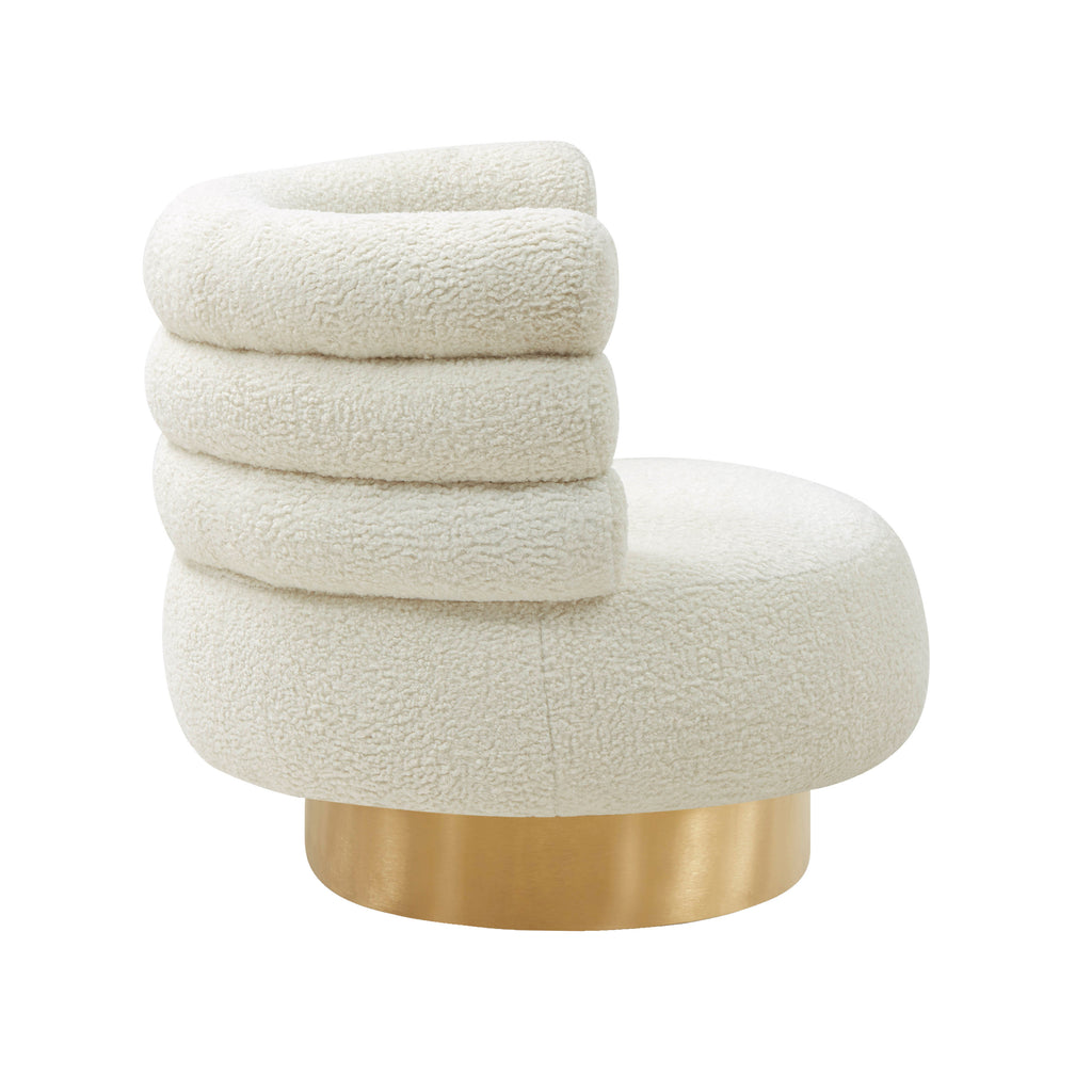 Cream Faux Shearling Swivel Chair with Gold Base M921523