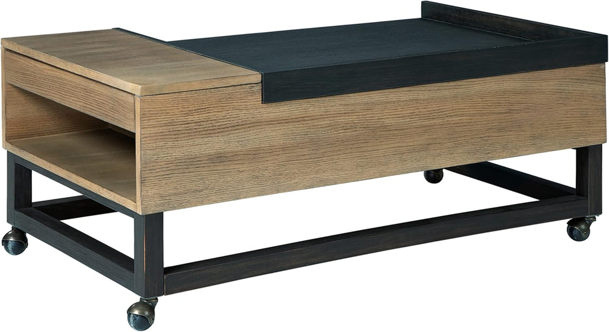 Light Brown Lift Top Cocktail Table with Cupholders and Casters K152808