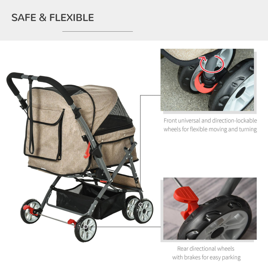 Foldable Pet Stroller with Reversible Handle Basket Storage Bag 3-Stage Canopy Zippered Mesh L388