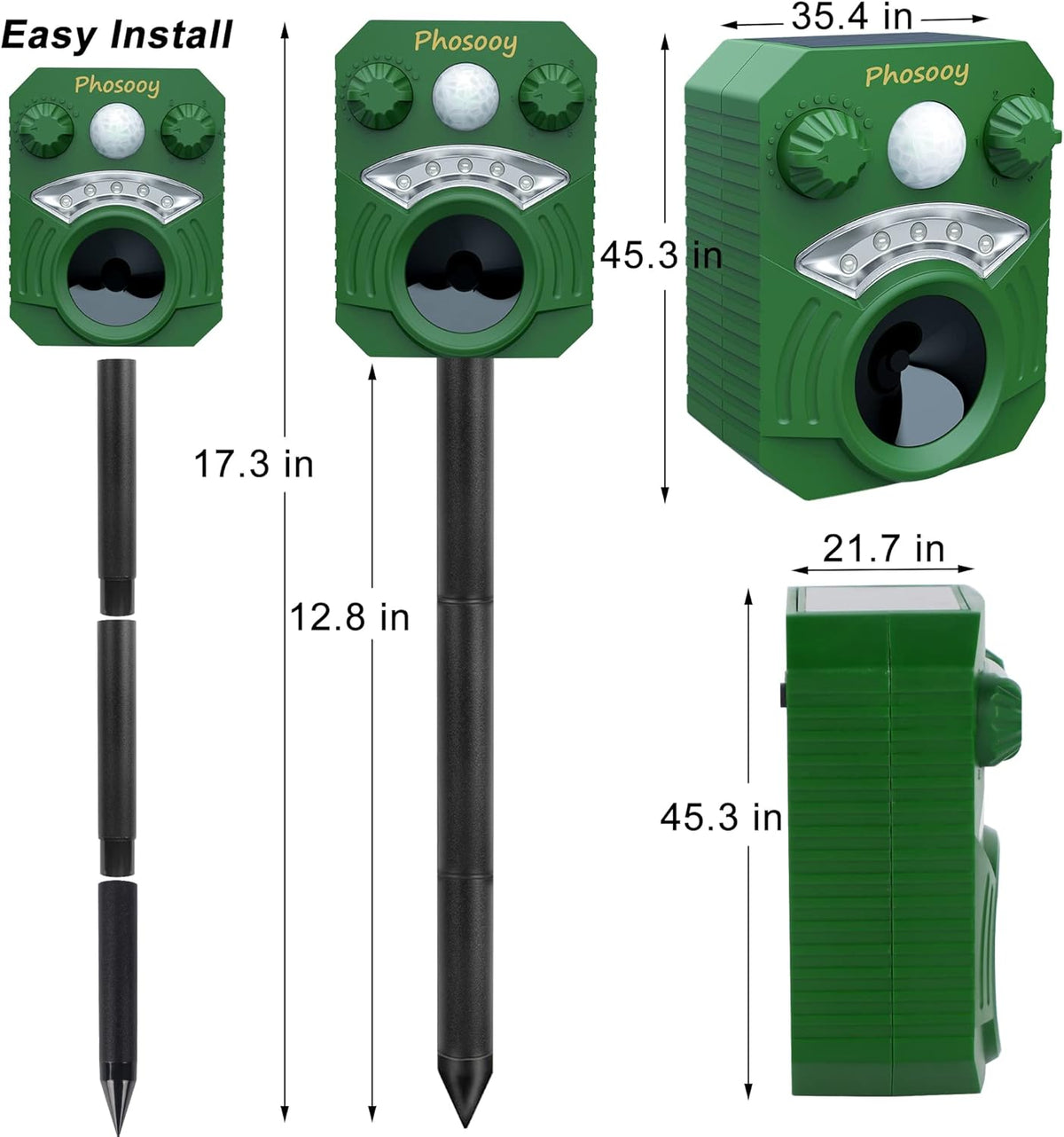 Waterproof Solar Ultrasonic Animal Repeller with Motion Activated LED Flashing Lights Y44245