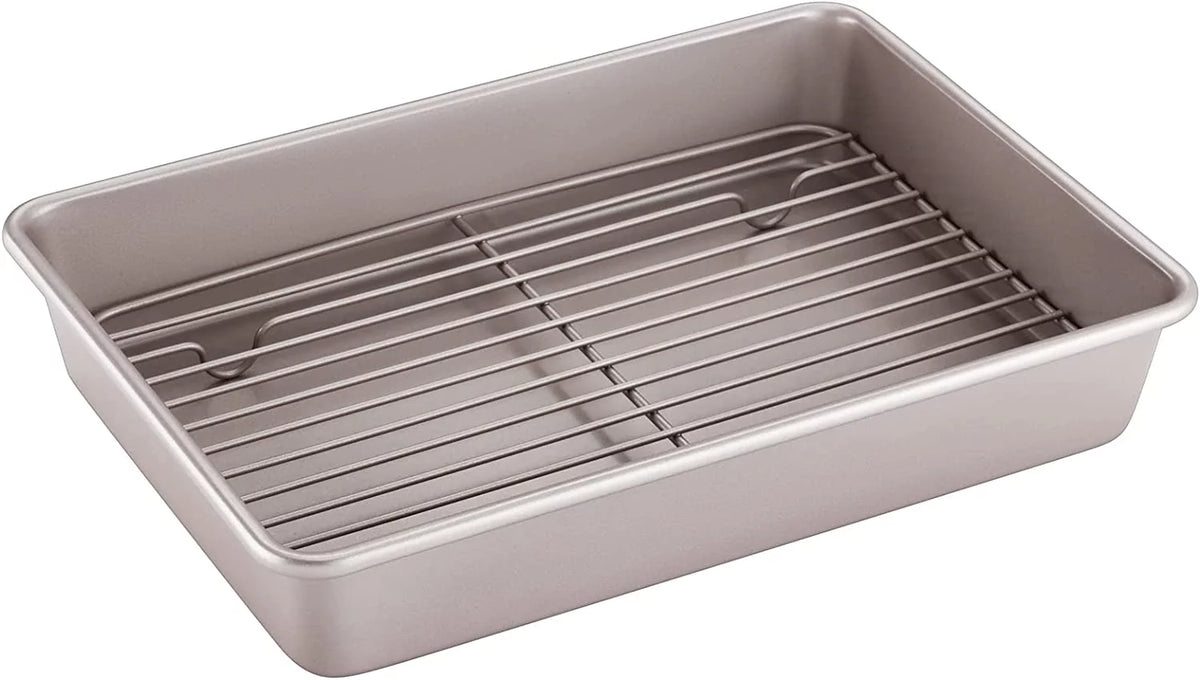 13-Inch Non-Stick Rectangular Roasting Pan with Cooling Rack A7035