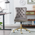 Velvet Upholstered Tufted Office Chair with Golden Metal Base W8385