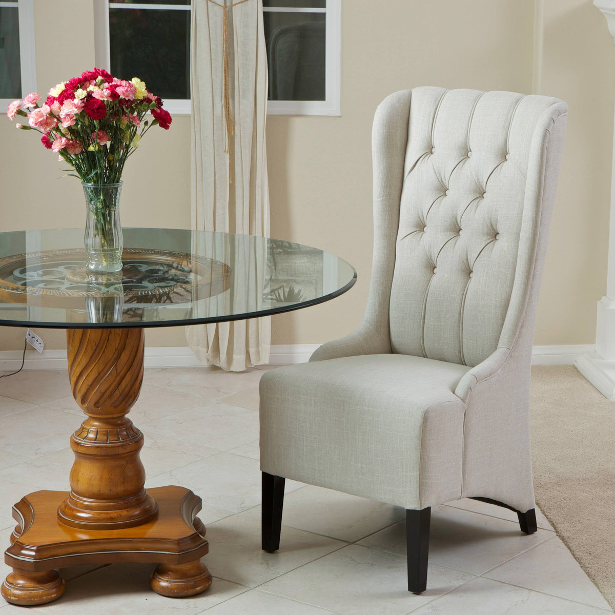 Light Beige Tufted High Back Fabric Dining Chair K98848